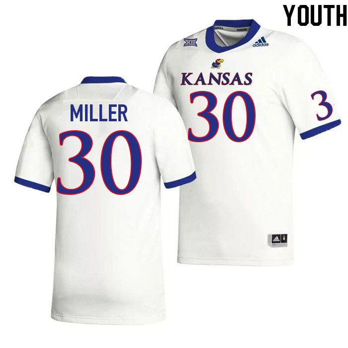 Youth #30 Rich Miller Kansas Jayhawks College Football Jerseys Stitched Sale-White - Click Image to Close